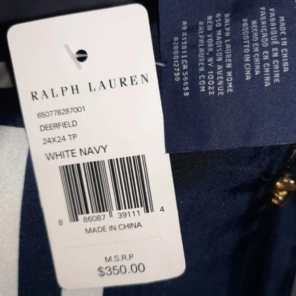 2 NWT Ralph Lauren Deerfield Navy and White Square Throw Pillows - Picture 5 of 8